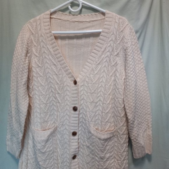 Soft & Cozy Chunky Knit V-Neck Button-Down Cardigan Sweater M-L (T-343) - Picture 3 of 11
